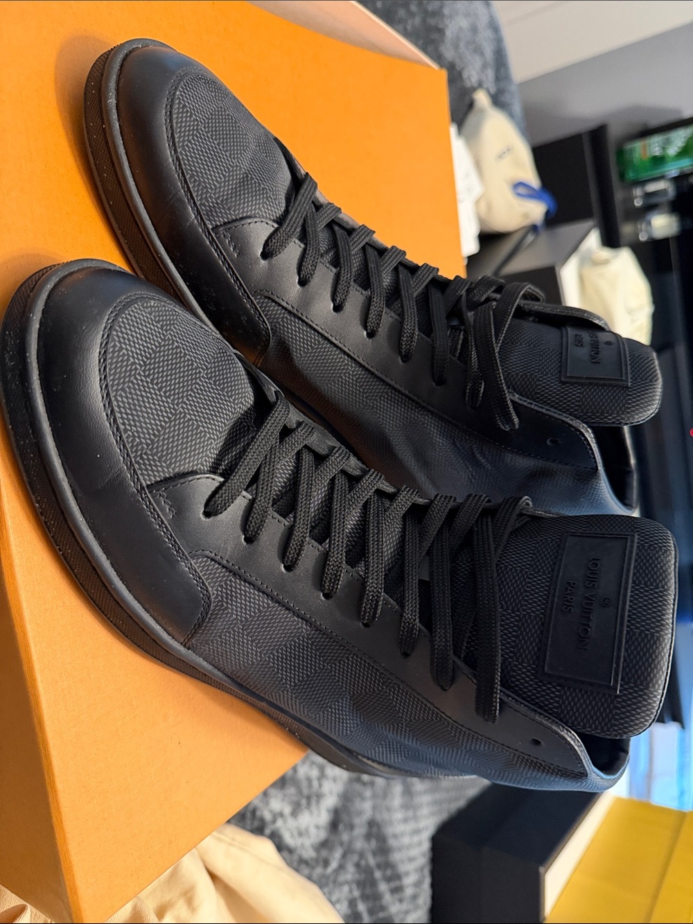 Louis Vuitton Men's Black Textured High-Top Sneakers